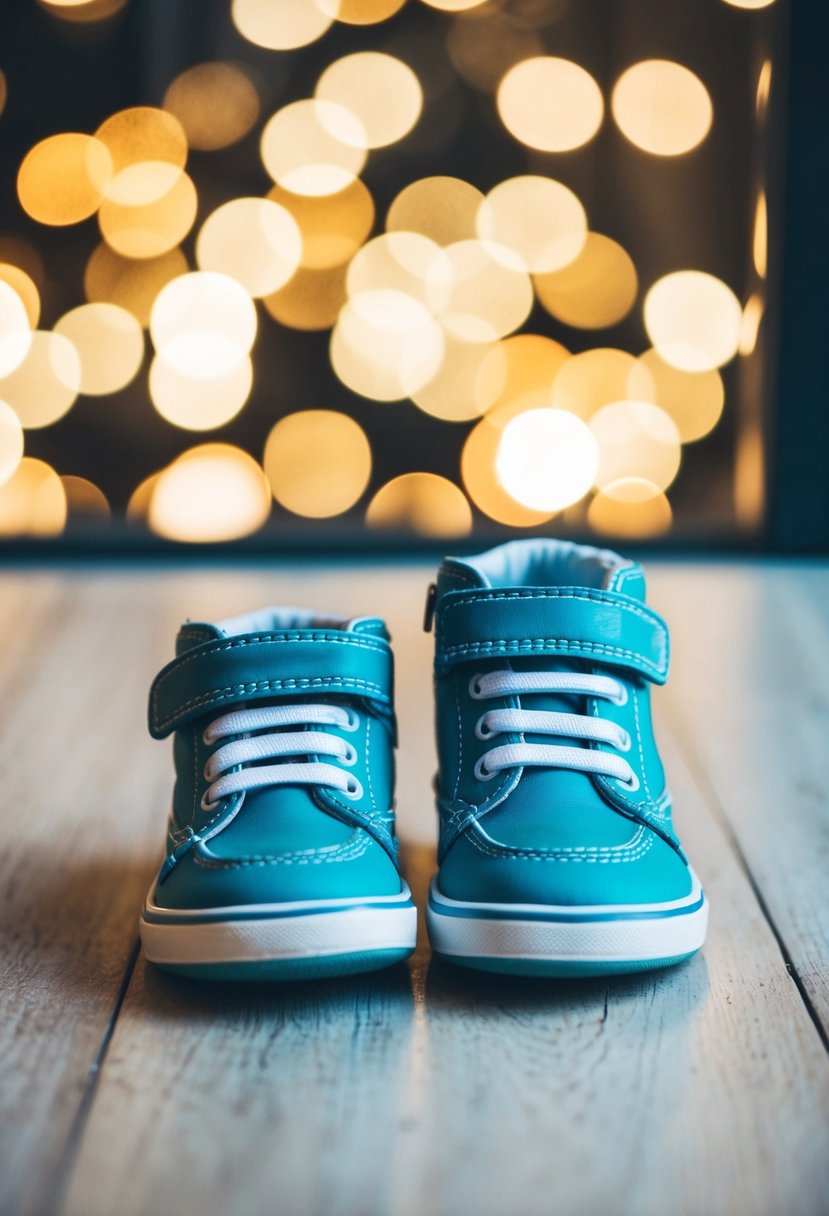 A small pair of toddler shoes placed next to a slightly larger pair, symbolizing the concept of room for growth