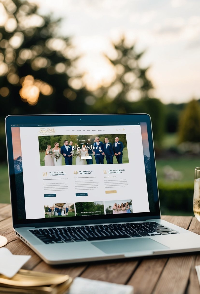 A laptop displaying a wedding website with updates and tips for a big family wedding