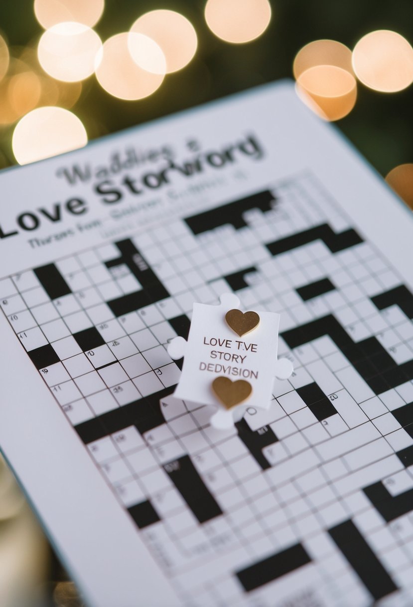 A wedding crossword puzzle with personalized love story clues