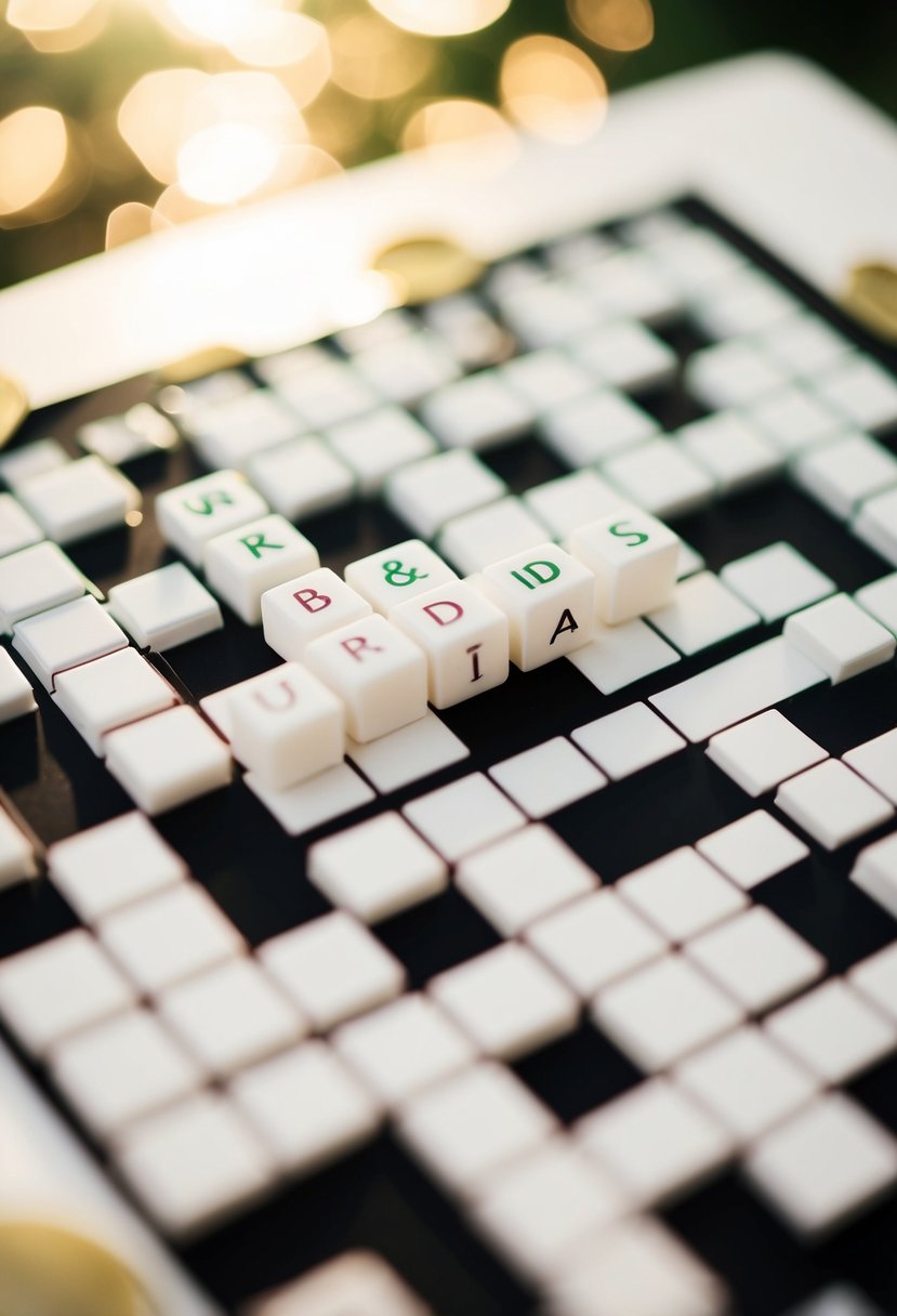 A wedding crossword puzzle with bride and groom trivia clues