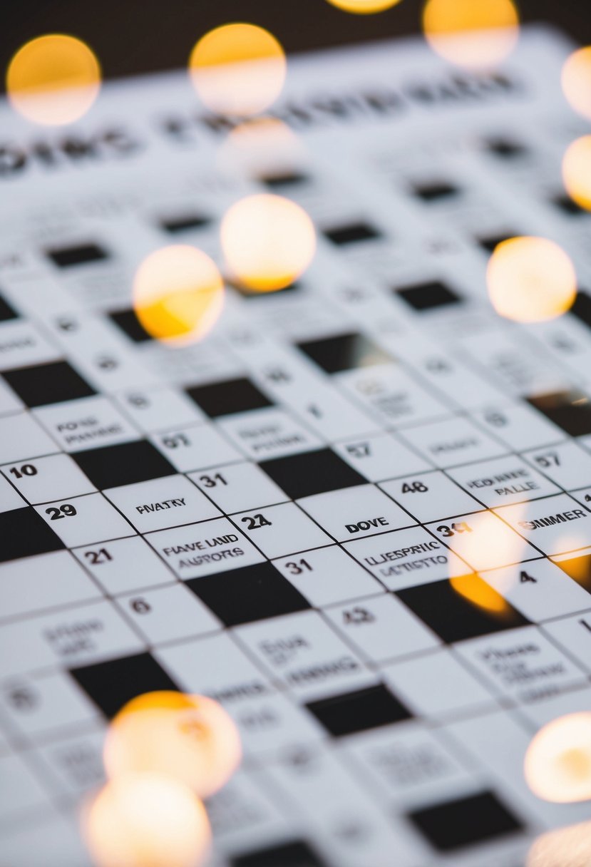 A wedding crossword puzzle with favorite songs and artists as clues