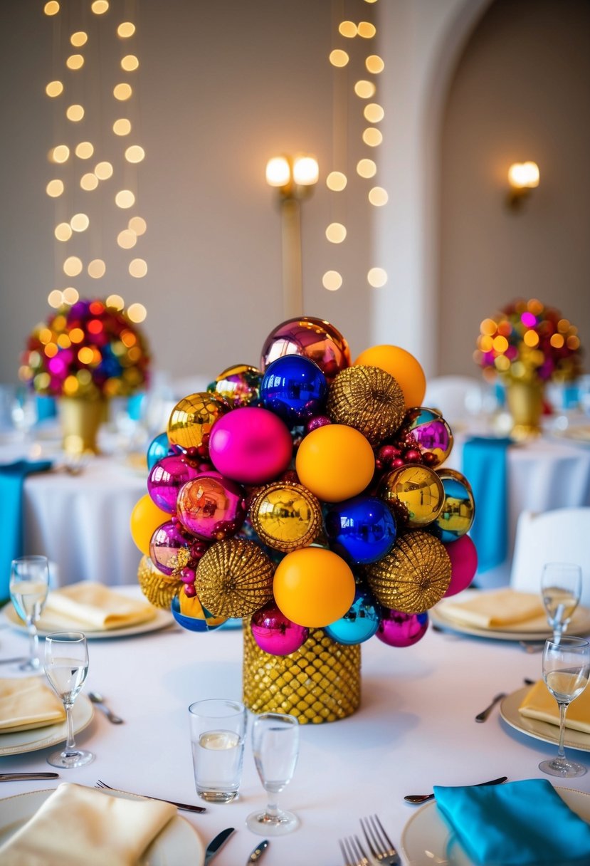 Vibrant trinkets arranged as centerpieces on wedding tables