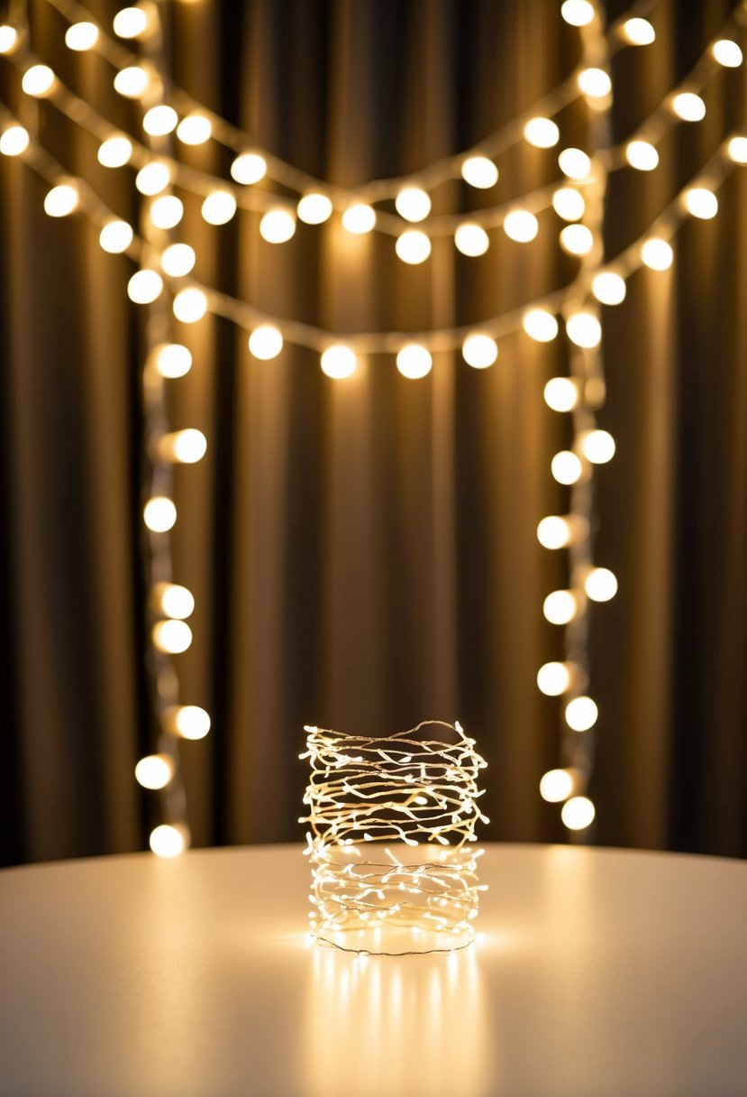 A table adorned with twinkling fairy lights, creating a magical backdrop for capturing stunning photos