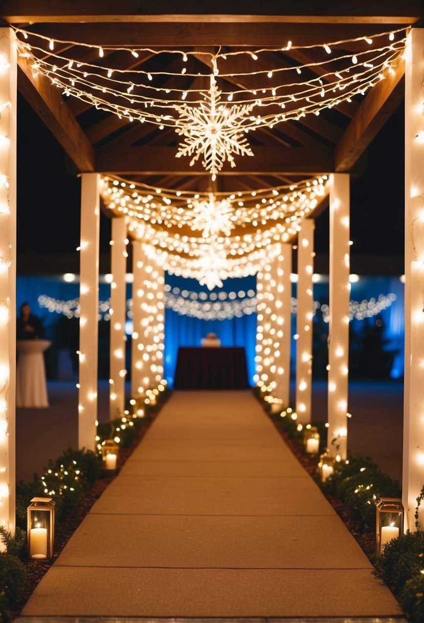 Fairy lights illuminate a pathway to a reception area