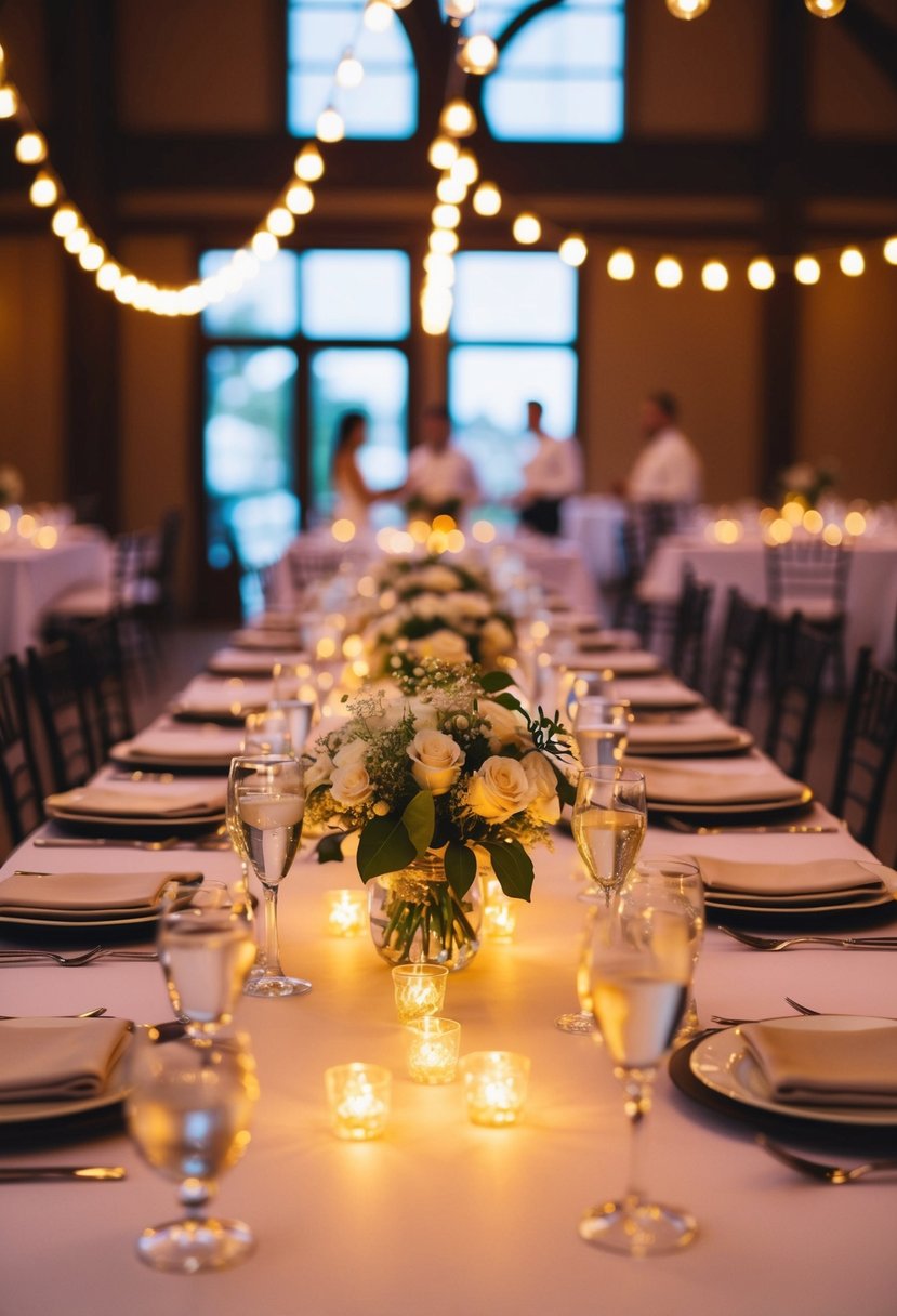 A table adorned with LED light wedding decorations, casting a warm and romantic glow