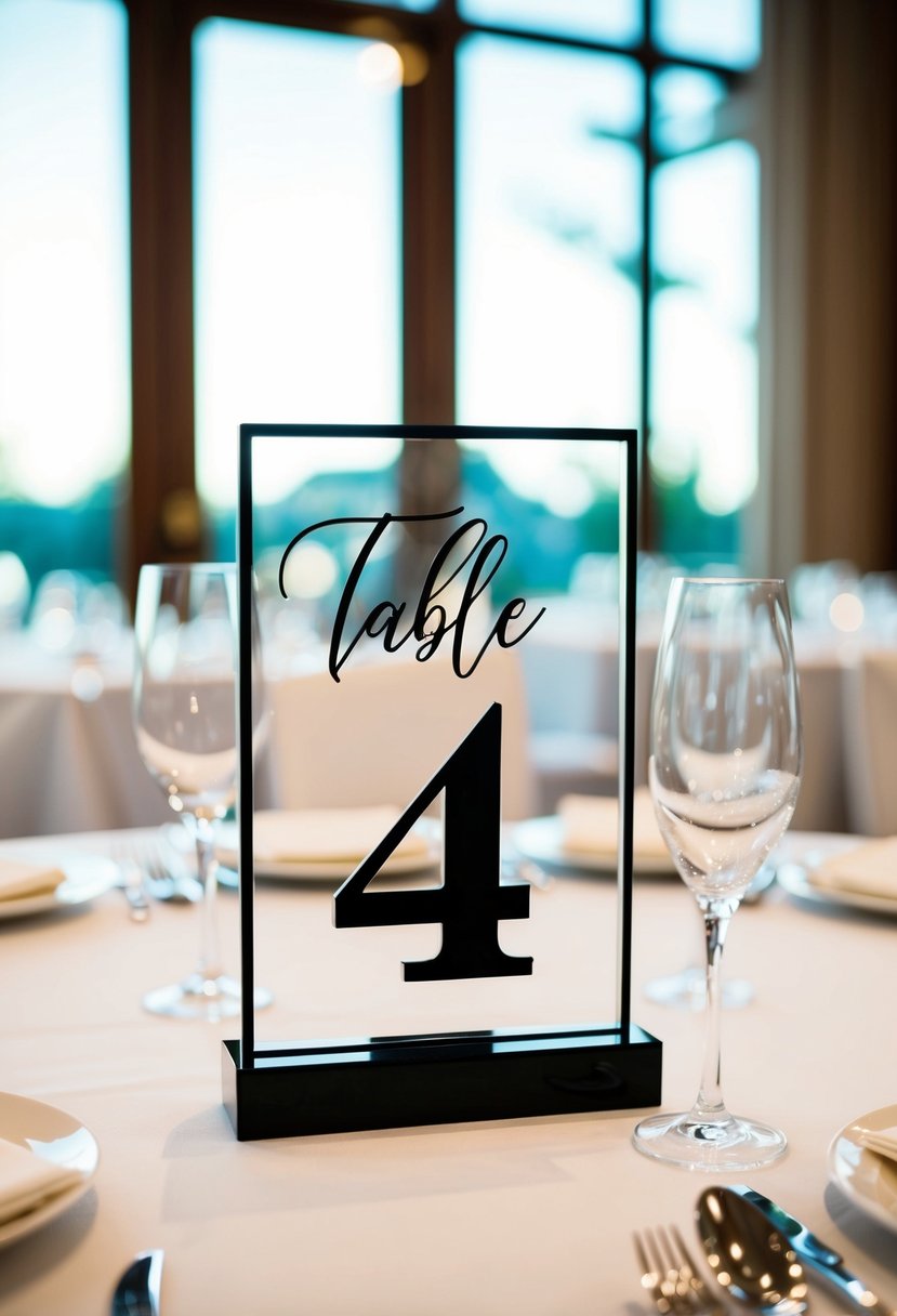 Black acrylic table numbers arranged on elegant wedding tables