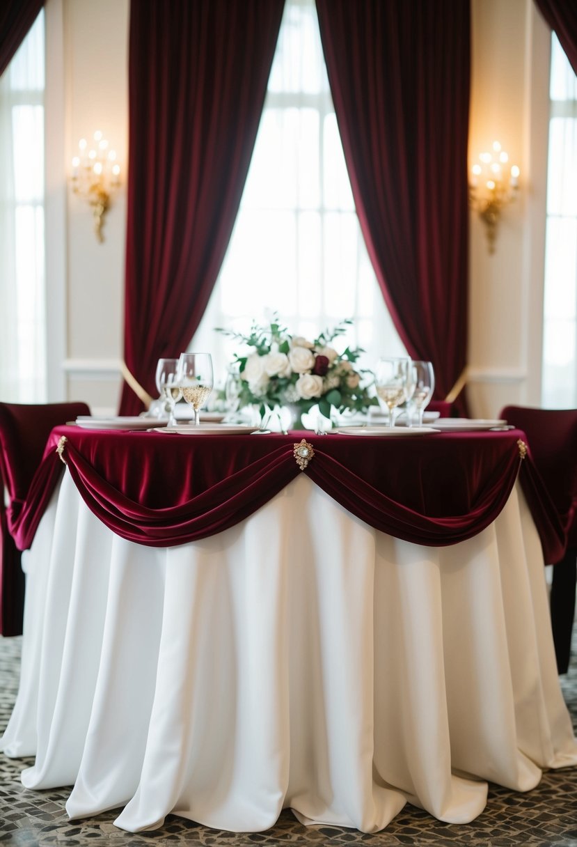 Rich velvet overlays drape the wedding table, adding elegance and luxury to the setting