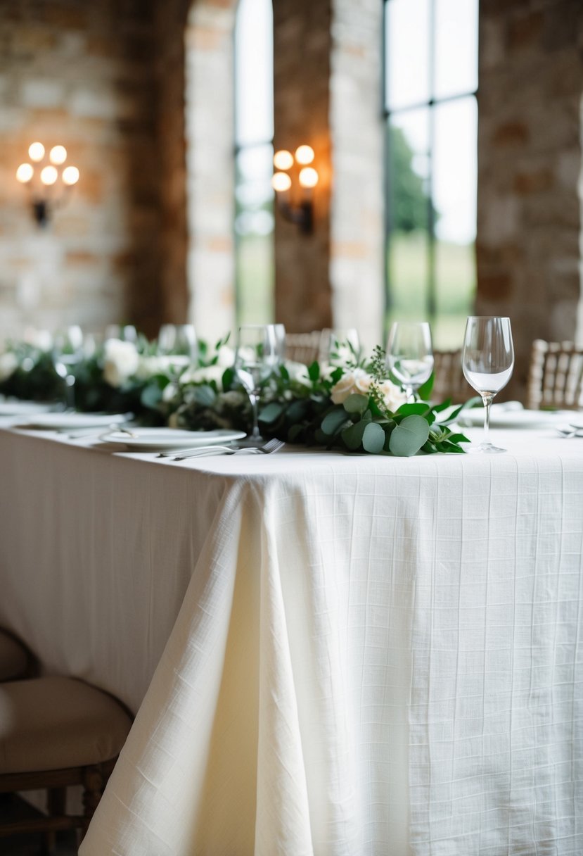 Cheesecloth draped over a wedding table, creating a textured and elegant look