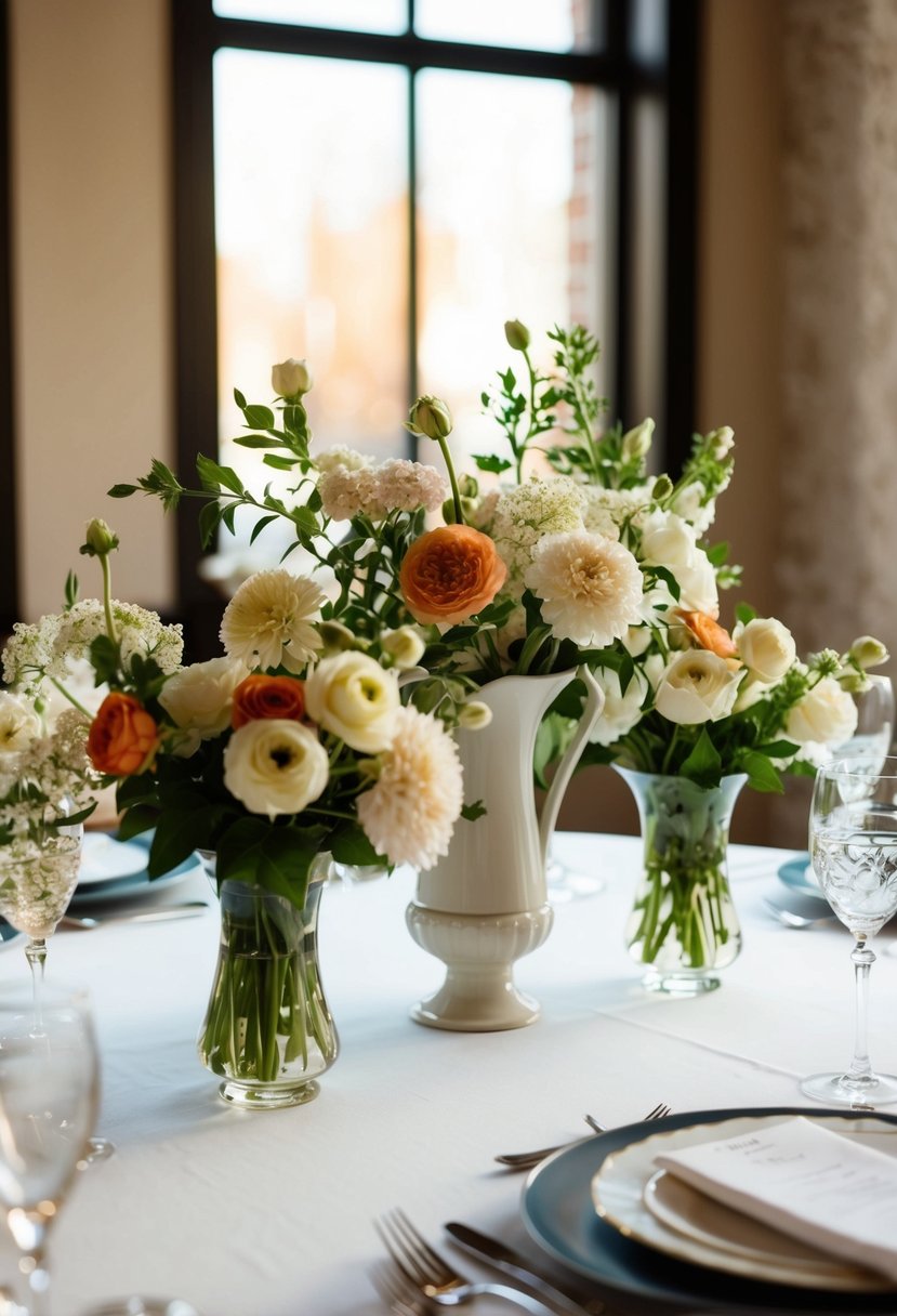 A table adorned with fresh seasonal blooms in elegant vases