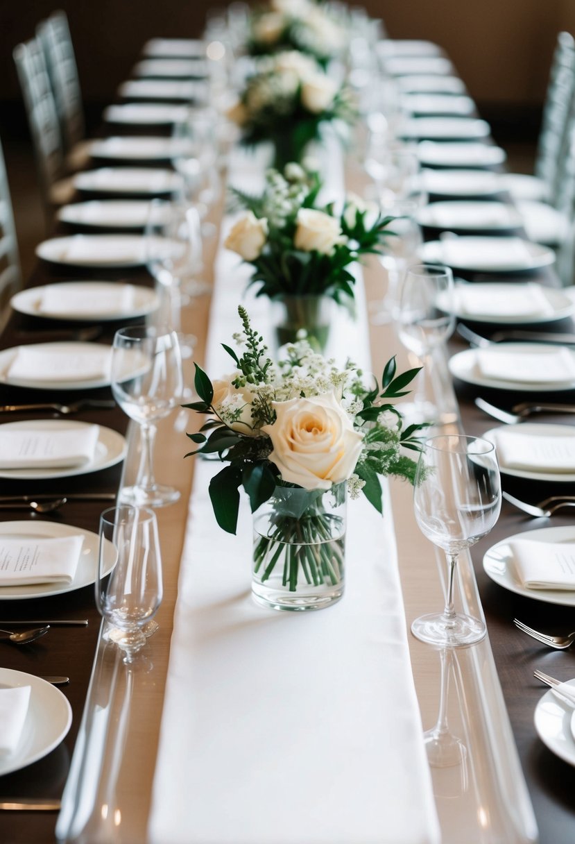 Acrylic table runners adorn modern wedding tables with a sleek, contemporary touch