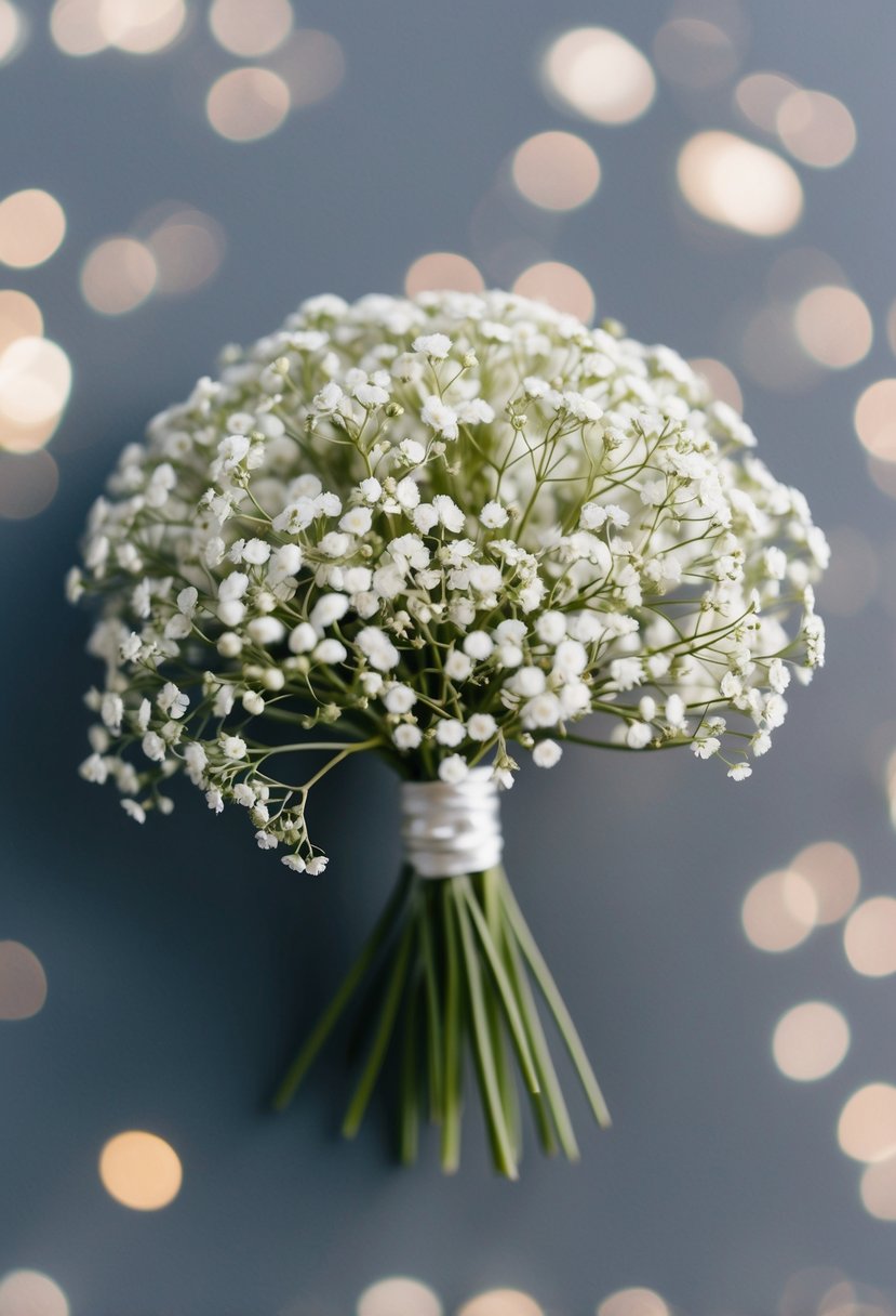 A small bouquet of baby's breath, arranged in a cloud-like formation, with delicate stems and tiny white flowers