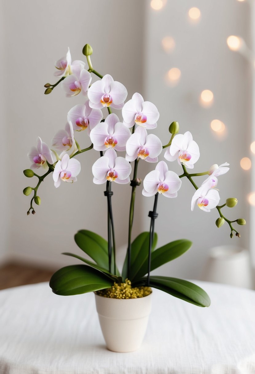 A delicate bouquet of tiny orchids, nestled in a simple, elegant arrangement