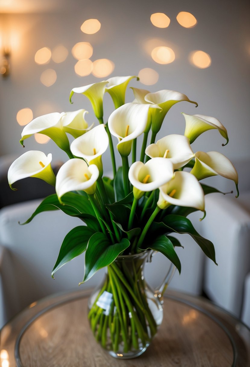 A white Calla Lily bouquet arranged in a classic elegant style