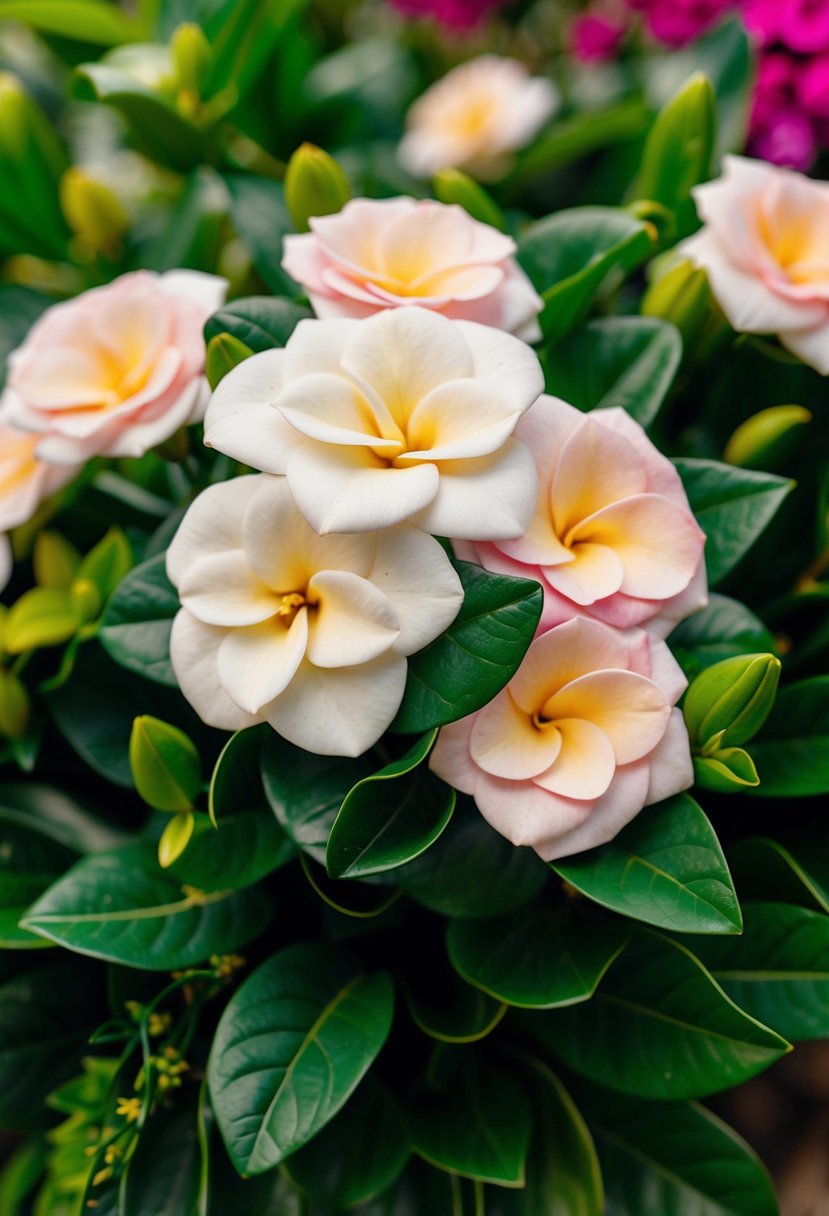 A lush bouquet of fragrant gardenias surrounded by vibrant greenery