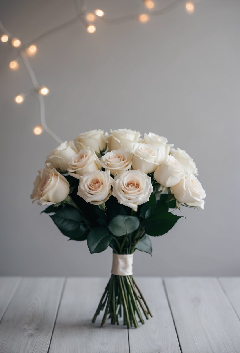 A simple, elegant bouquet of roses in a Korean minimalist style