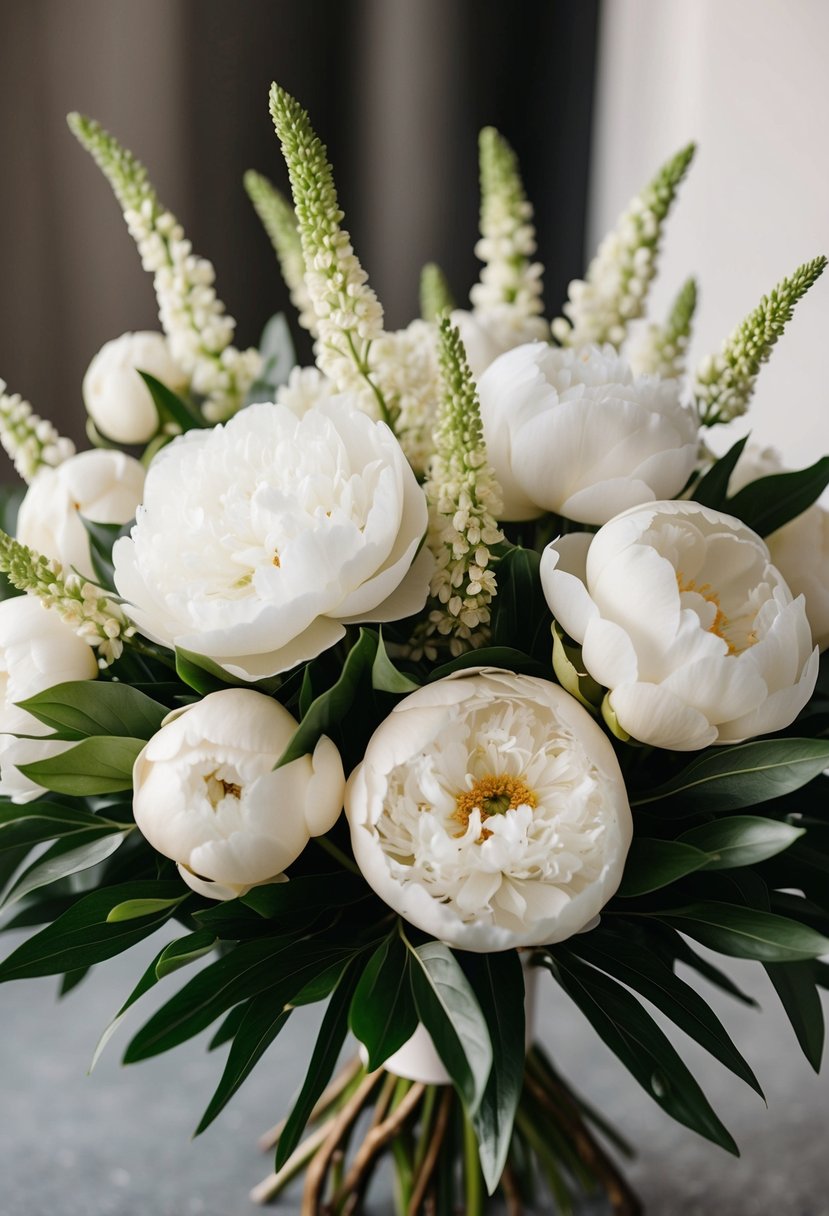 A bouquet of ivory peonies and Philadelphus in neutral tones