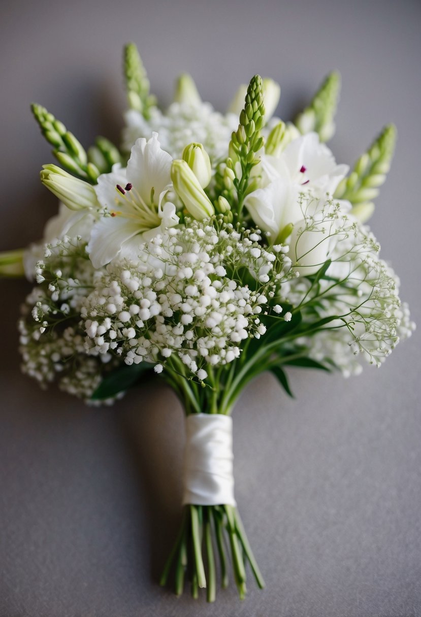 Lisianthus and baby's breath intertwined in a delicate eustoma wedding bouquet