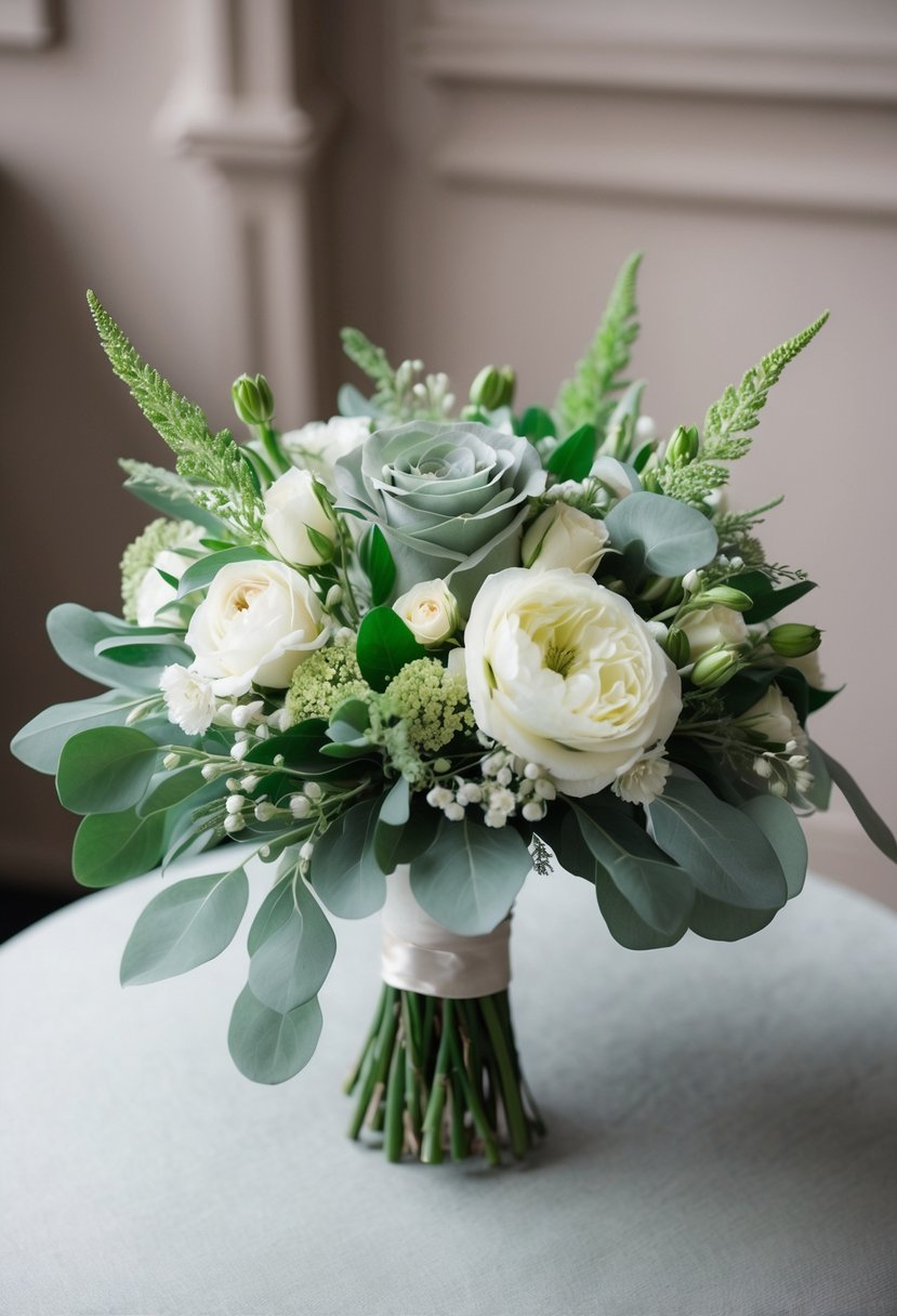 A sage green wedding bouquet with elegant florals