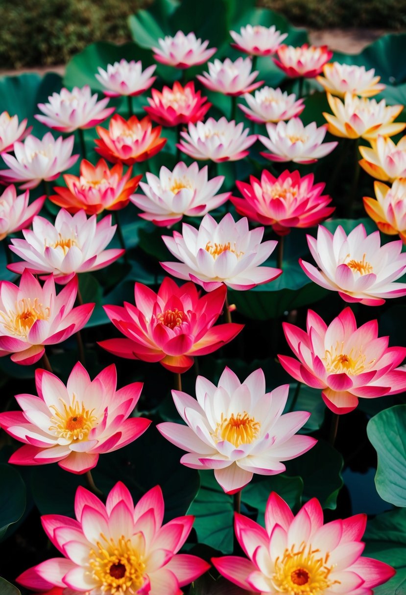 A colorful array of lotus flowers arranged in a decorative bouquet