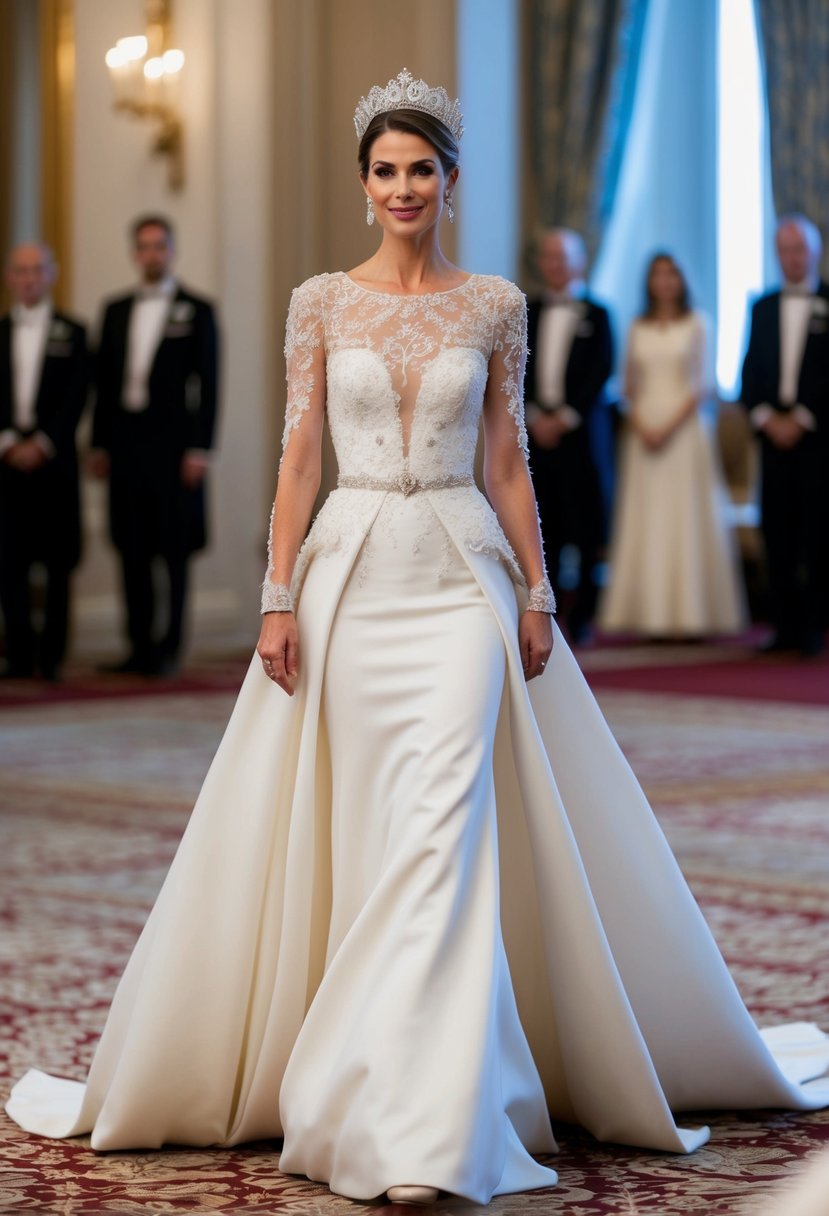 Queen Letizia's gown: flowing, elegant, with intricate lace and delicate beading, fit for a royal wedding