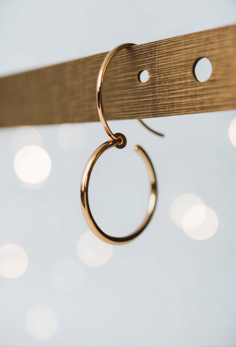 A single minimalist gold hoop earring suspended against a white background