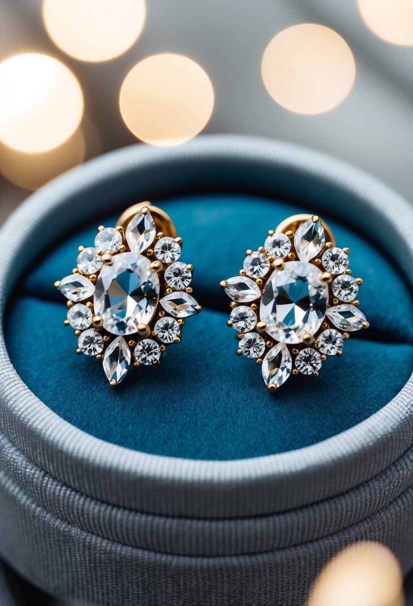 A pair of elegant Austrian crystal earrings displayed on a velvet cushion with soft lighting to showcase their sparkle