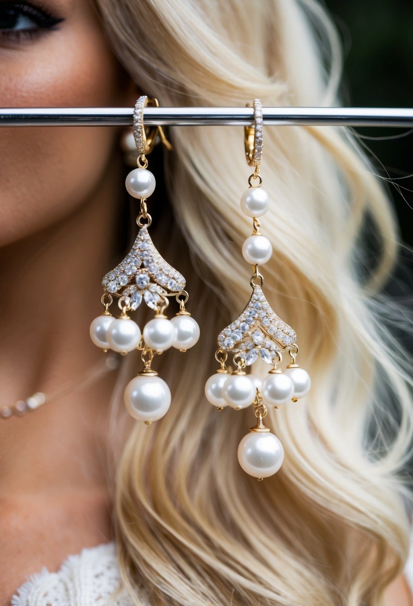 Chandelier earrings with pearls