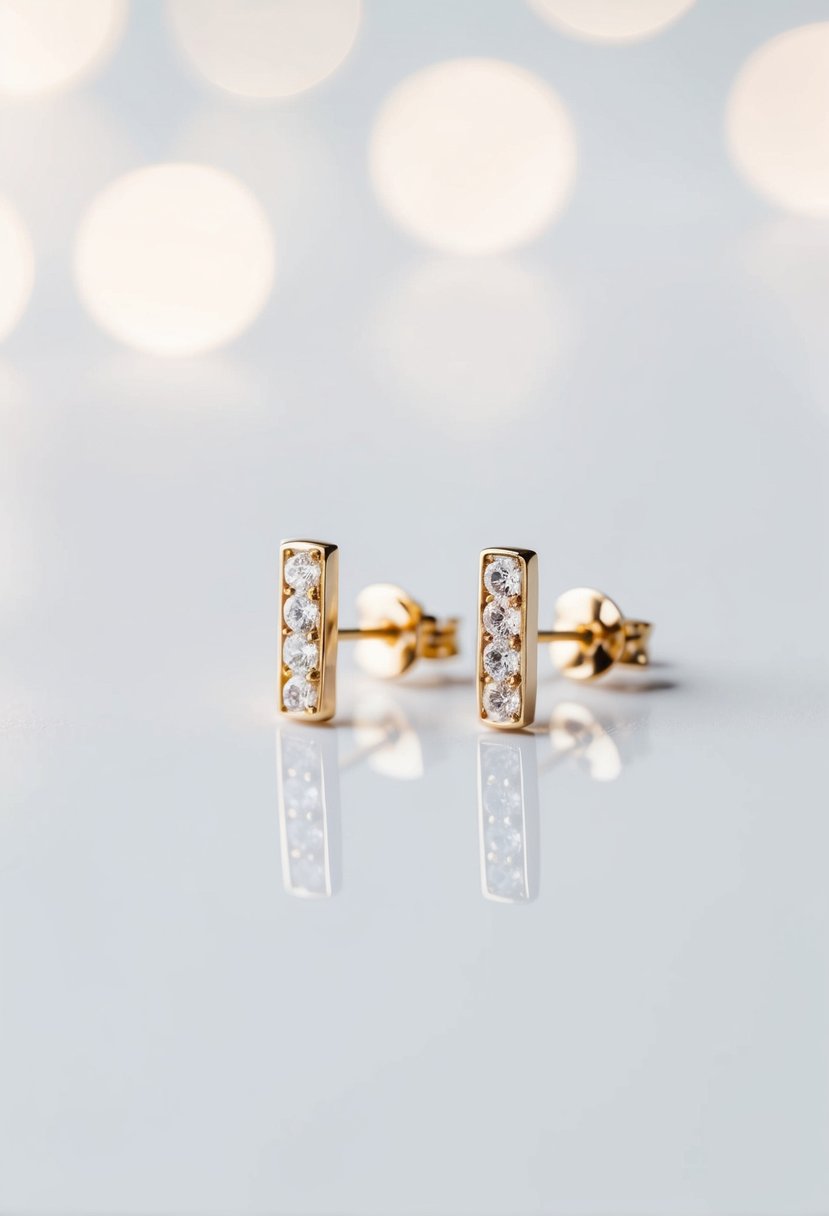 A pair of delicate crystal bar earrings against a clean, white background