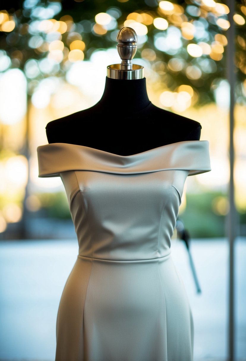 A simple, off-shoulder slip dress on a sleek mannequin