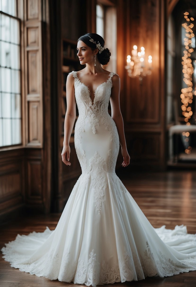 A chic mermaid silhouette wedding dress with 1800s inspiration