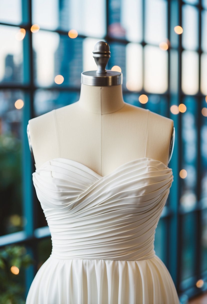 A wedding dress with ruching detail creating an hourglass silhouette