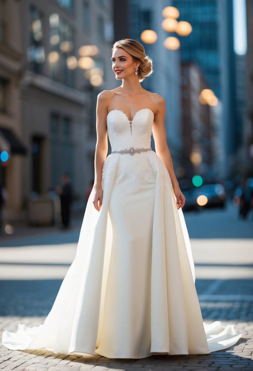 A convertible dress transforms from floor-length to cocktail length, inspired by Cinderella's wedding gown