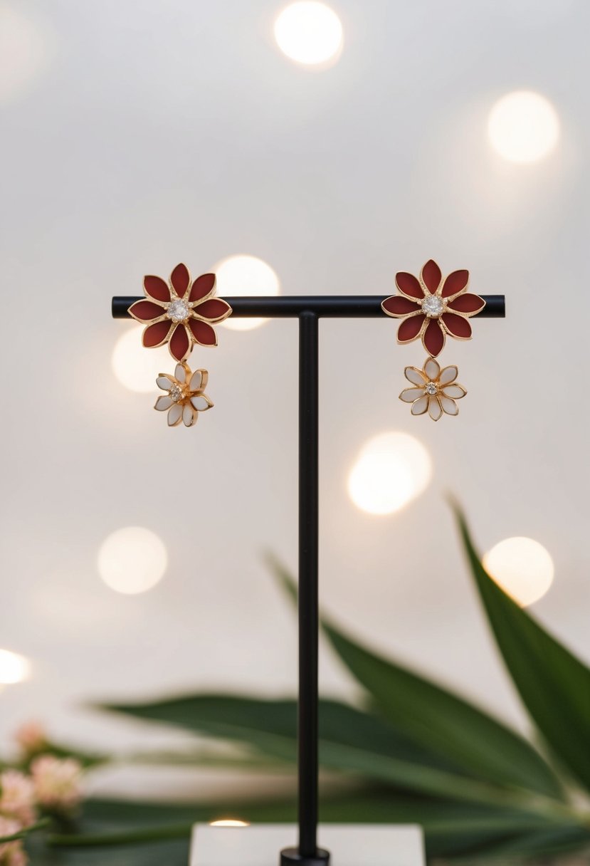 A sleek, minimalist display of contemporary floral studs for modern wedding earrings