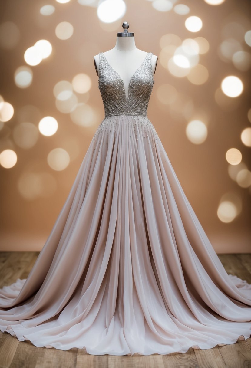 A flowing gown with subtle sparkle, draped over a rounded form