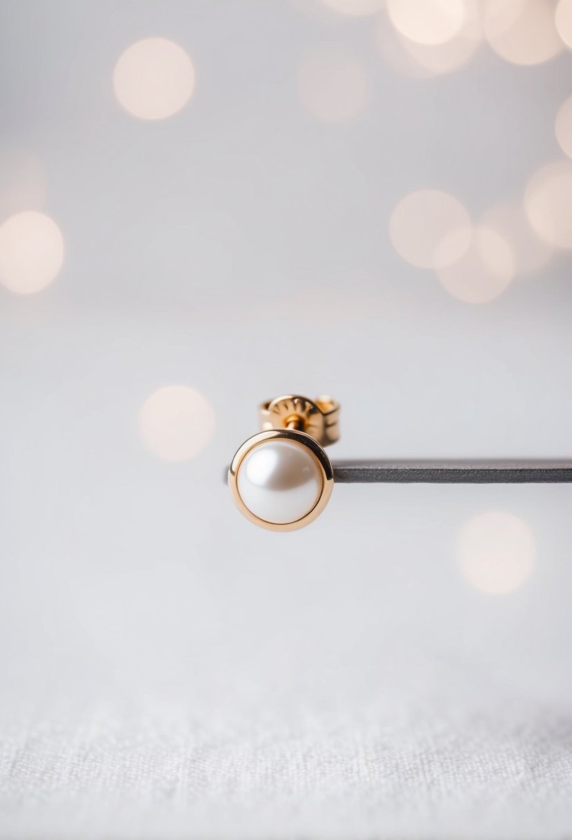 A simple, single pearl earring on a white background