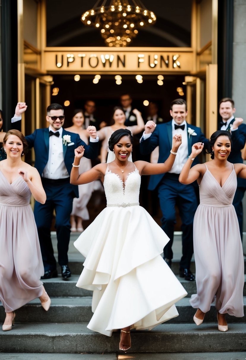 Bridal party dances in sync to 'Uptown Funk' at wedding entrance