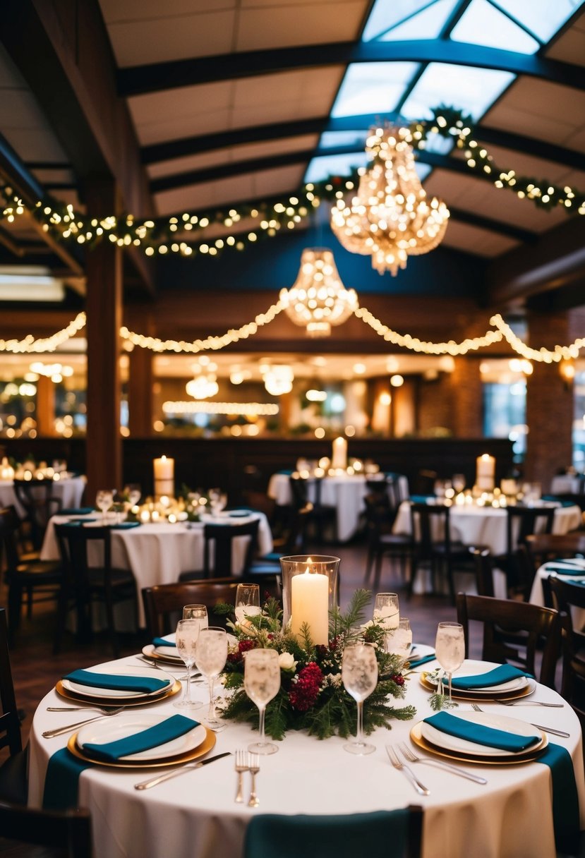 The restaurant is filled with festive decorations and elegant table settings for a budget-friendly wedding reception