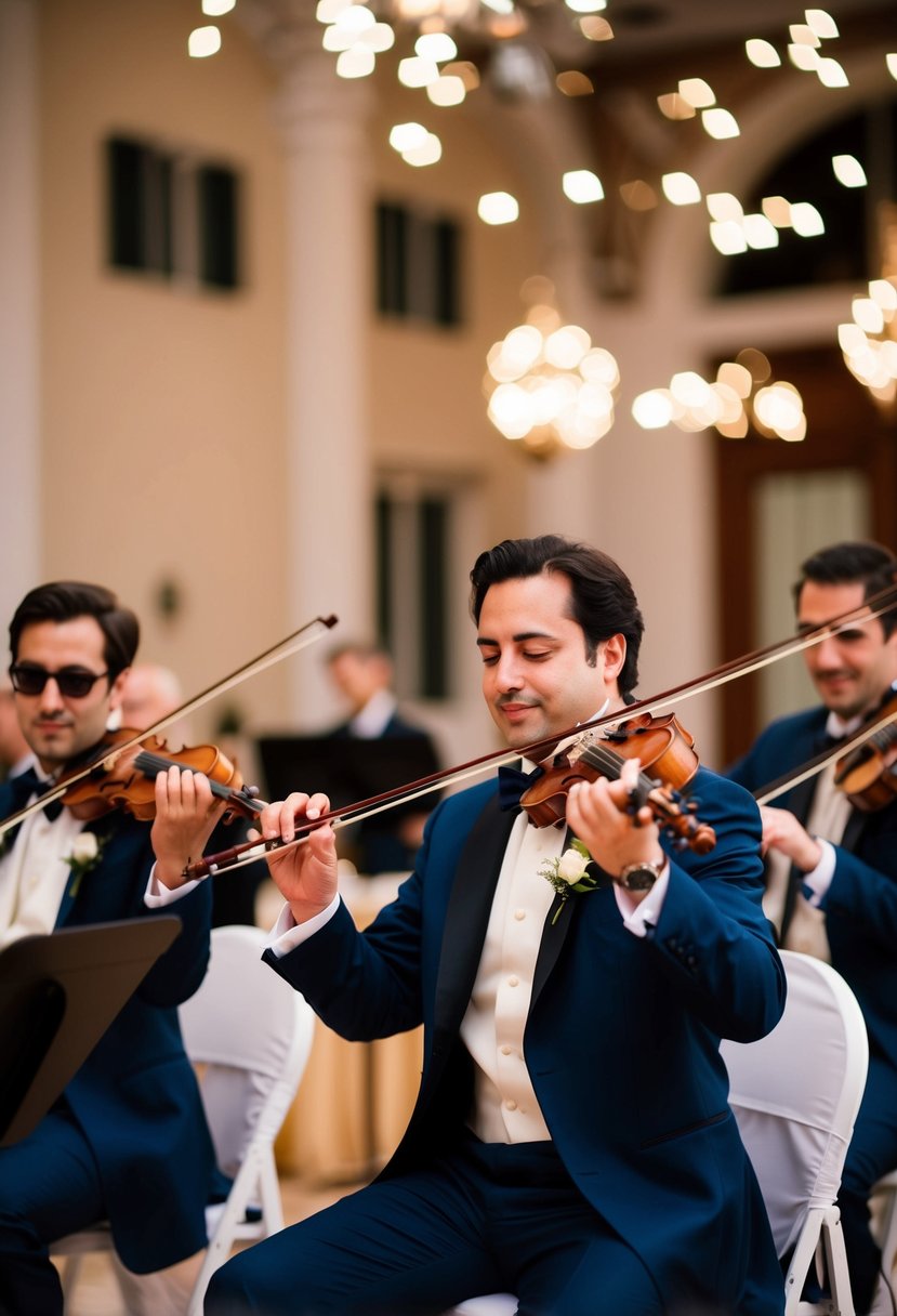 A string quartet performs classical Italian music at a wedding