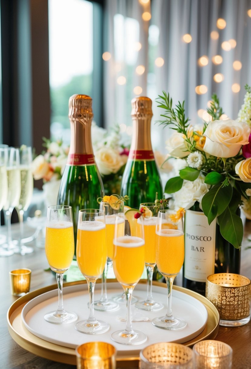 A stylish prosecco bar with vibrant Italian spritzers and elegant wedding decor