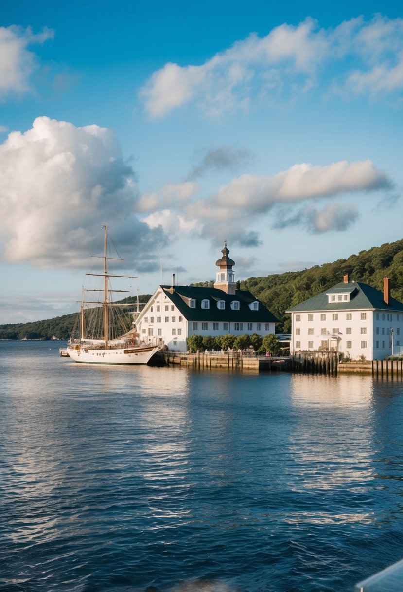 A picturesque waterfront wedding venue with historic maritime buildings and a scenic view of Foss Waterway