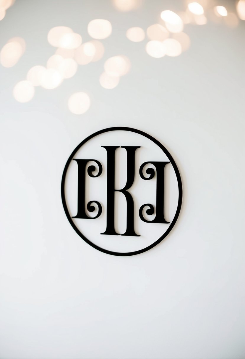 A simple, elegant monogram sign set against a clean, white background