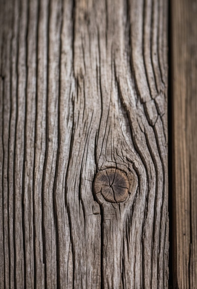 A close-up of a weathered, rustic wood texture with intricate grain patterns, suitable for wedding invitations