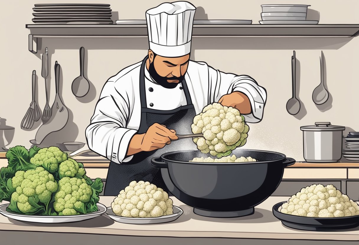 A chef grates a head of cauliflower into a bowl, creating cauliflower rice for a keto food festival