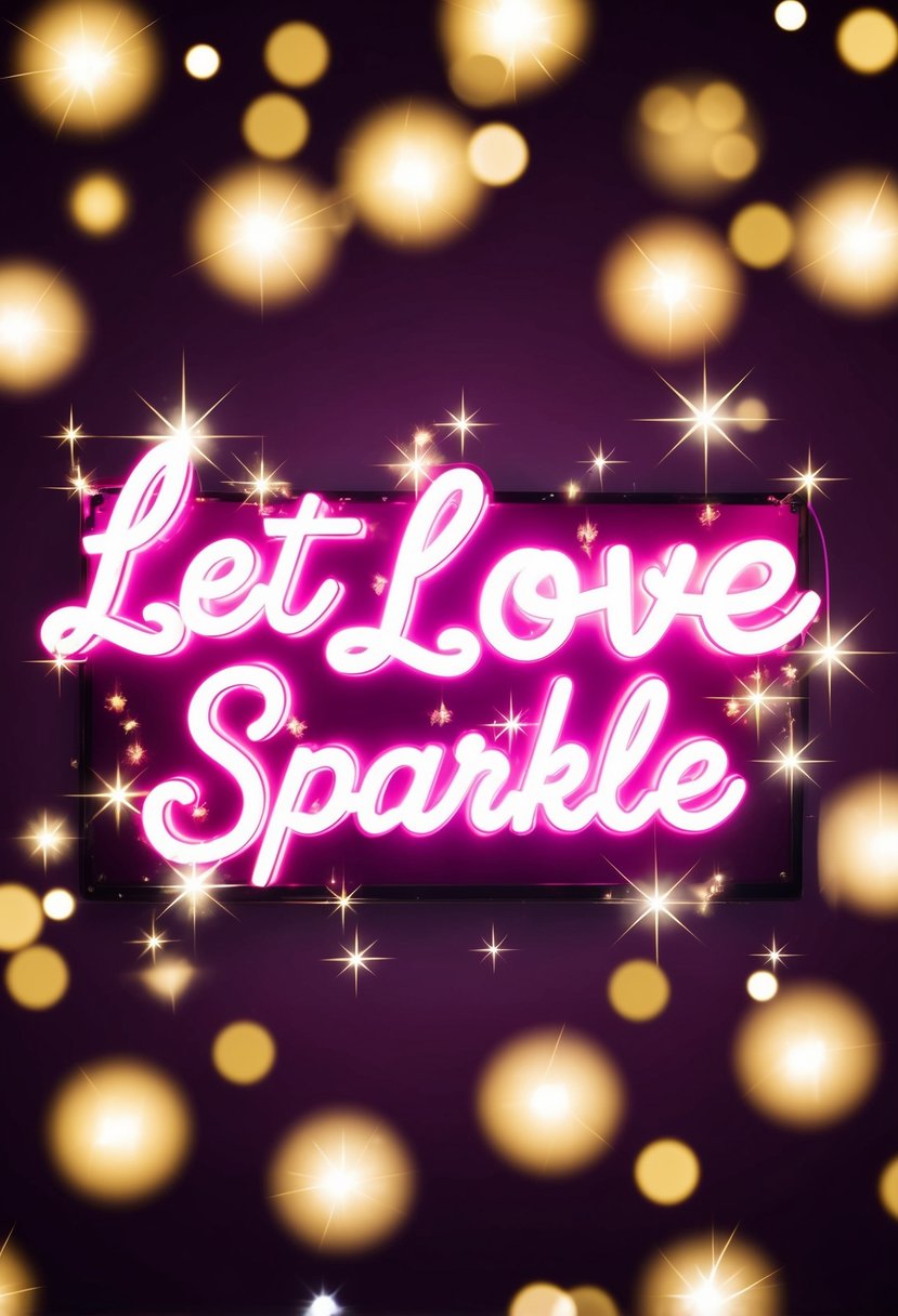 A glowing neon sign with the words "Let Love Sparkle" surrounded by twinkling stars and sparkles