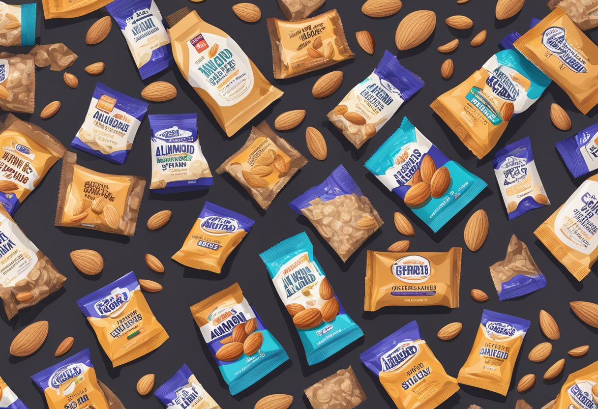 A pile of almond butter packets scattered on a table in a concert hall, surrounded by keto-friendly snacks