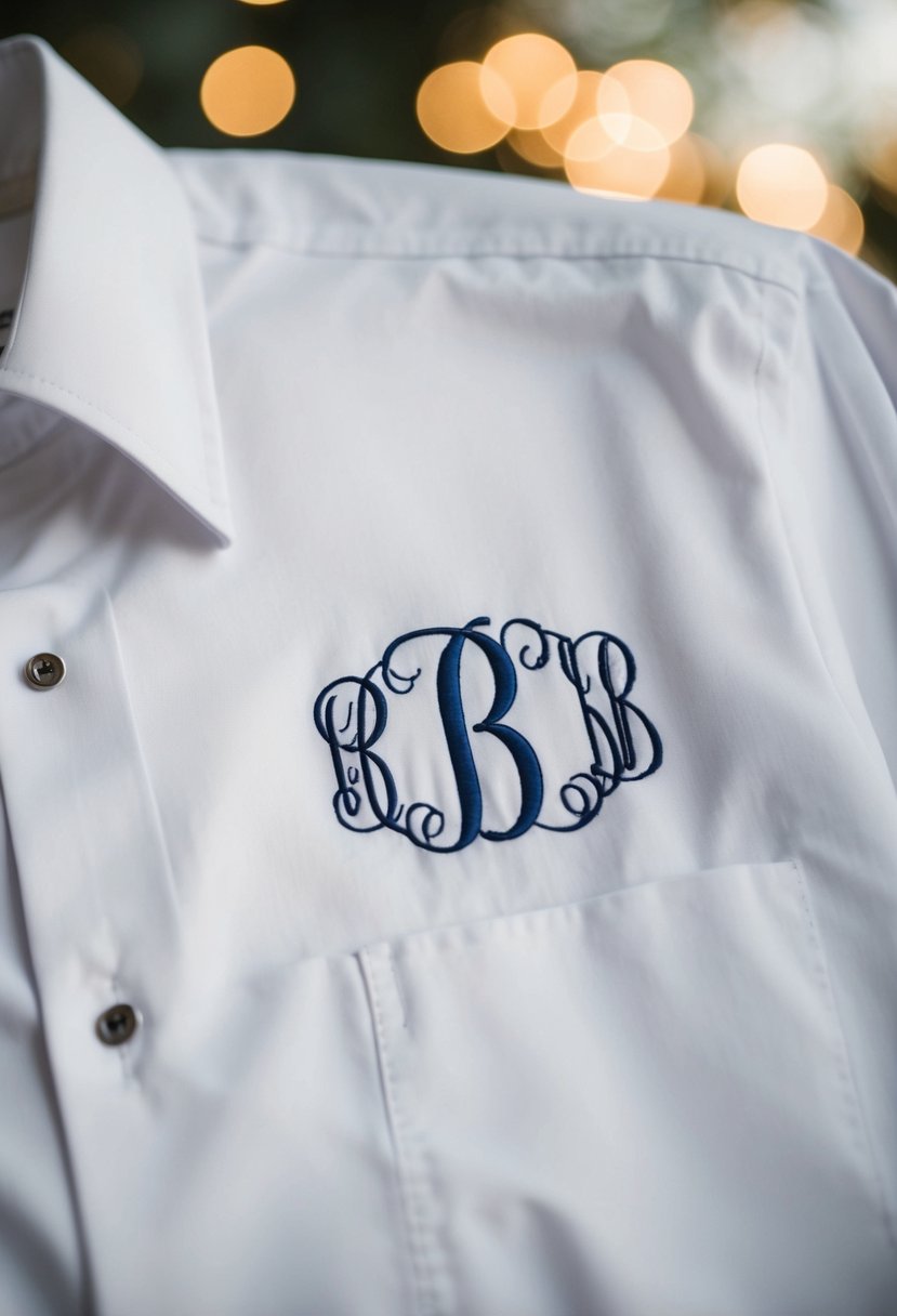 A simple, elegant wedding monogram on a shirt