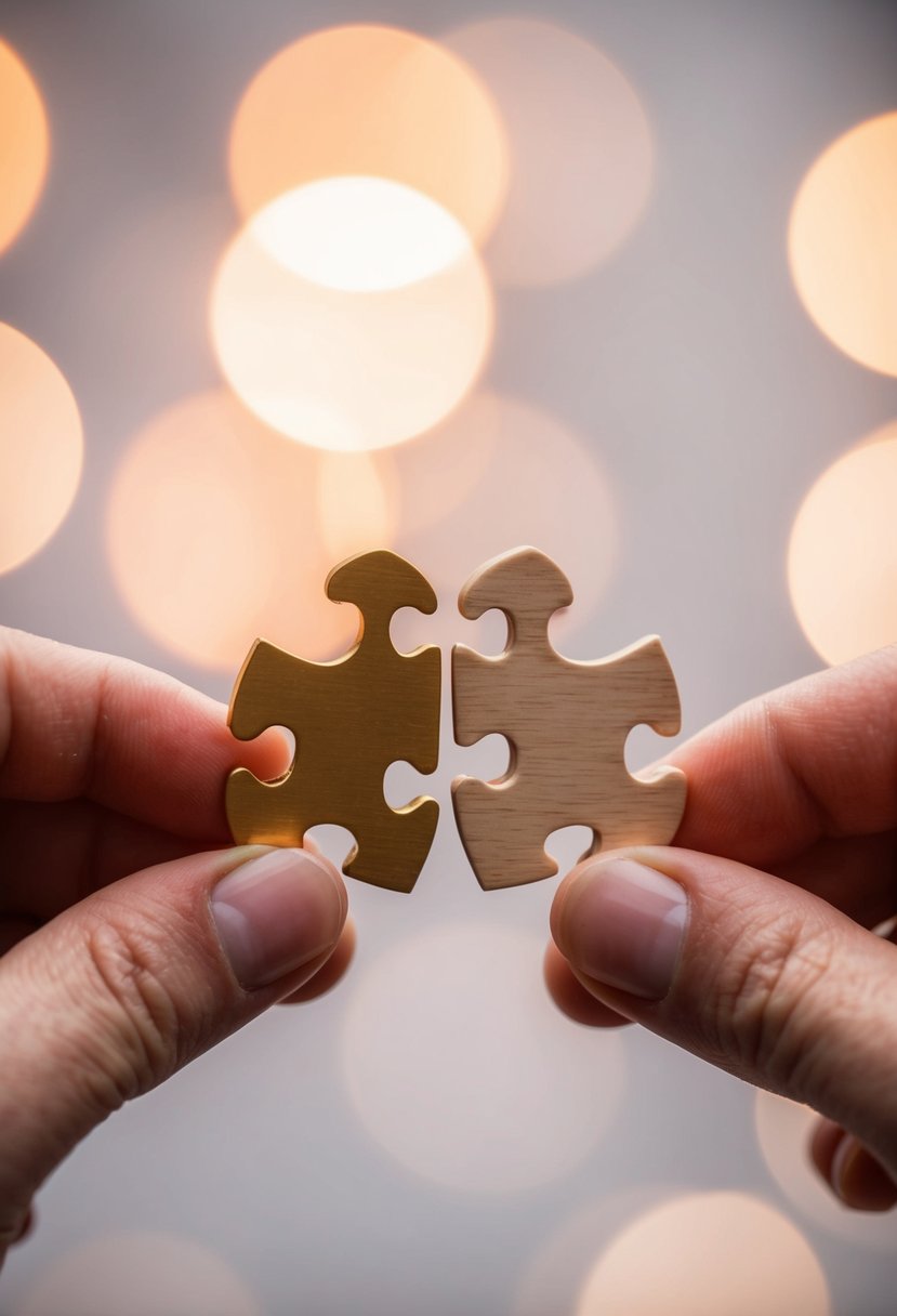 A heart-shaped puzzle coming together, with two halves fitting perfectly