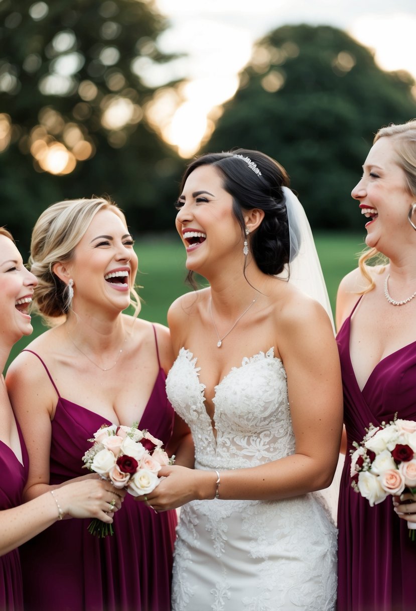 Bridal party sharing laughter during a photo session