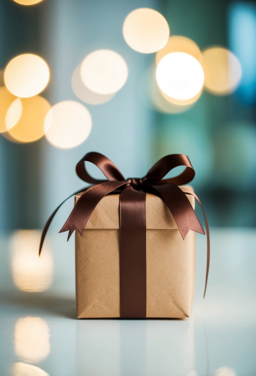 A simple brown paper gift box with a matching ribbon