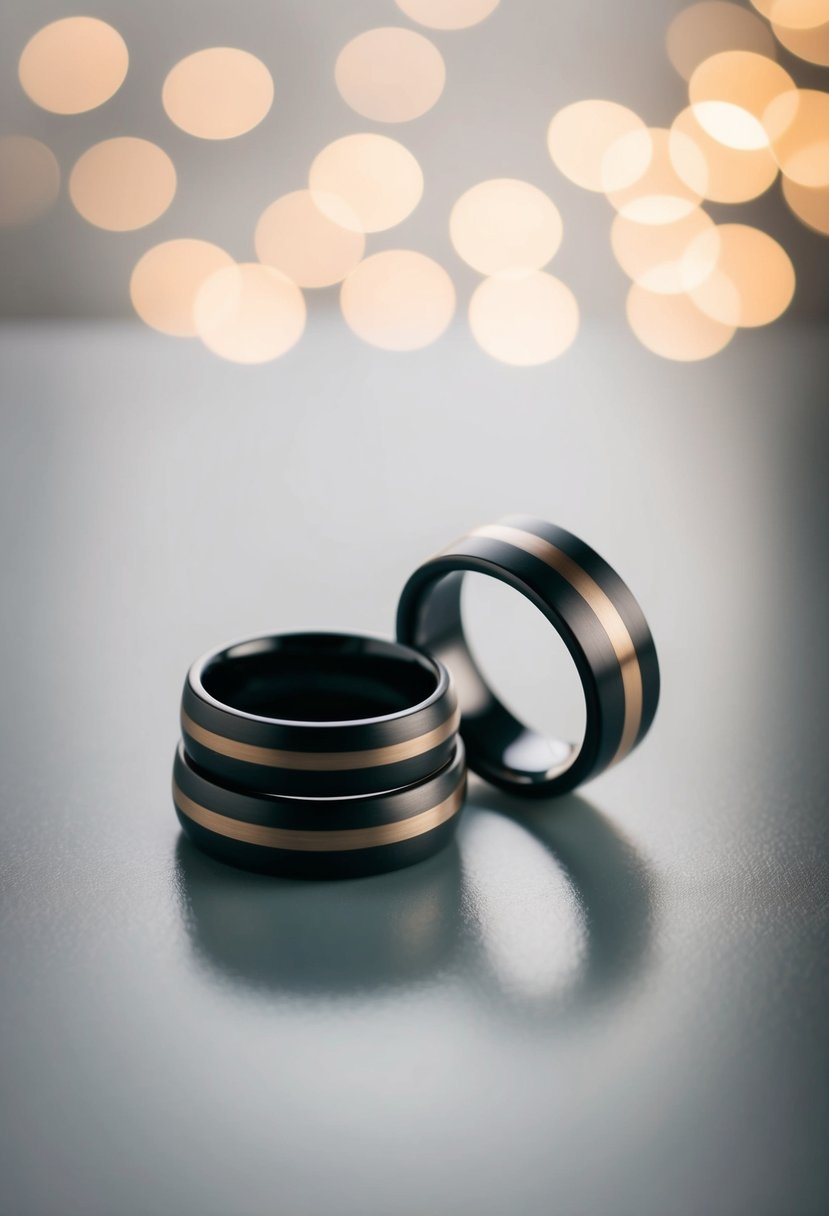 Two simple matte double ring sets arranged on a smooth, reflective surface with soft, natural lighting